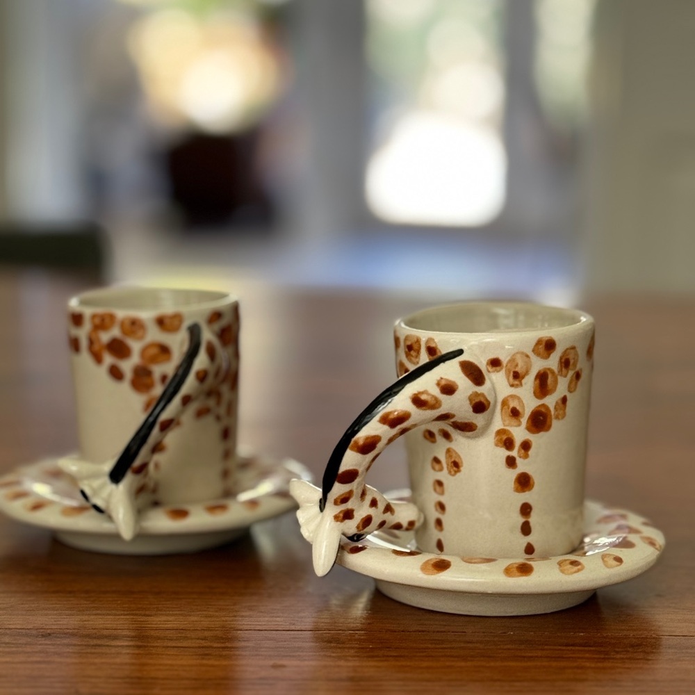 Set Of 2 Giraffe Espresso Coffee Cup and Saucer Ceramic Safari-Hand Painted